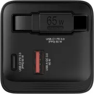 Ładowarka sieciowa Verbatim GaN 65W 32217 - 1x USB-C, 1x USB-A, PD 3.0, QC 3.0, z kablem USB-C, Czarna