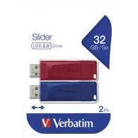 Pendrive Verbatim Go 2x 32 GB 49327 - Dwupak, USB 2.0, Czerwony, Niebieski
