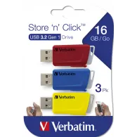 Pendrive Verbatim Store'n'Click 3x 16 GB 49306 - USB-A 3.2 Gen 1, Czerwony, Niebieski, Żółty