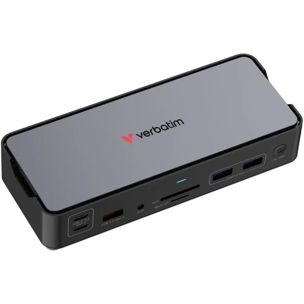 Stacja dokująca Verbatim USB-C Pro CDS-15 32171 - Host USB-C, 4x USB-A, 2x USB-C, Audio, USB-C PD, 2x HDMI, DP, RJ45, SD