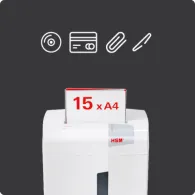 Niszczarka dokumentów HSM Shredstar X15 1030121 - ścinki 4,0x37mm, 15 arkuszy 80 g, kosz 26 l, P-4, Biała