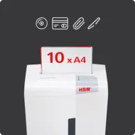 Niszczarka dokumentów HSM Shredstar X10 1045111 - ścinki 4,5x35mm, 10 arkuszy 80 g, kosz 20 l, P-4, Biała
