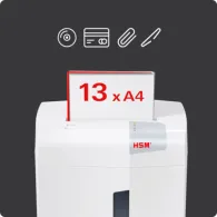 Niszczarka dokumentów HSM Shredstar X13 1057121 - ścinki 4,0x37mm, 13 arkuszy 80 g, kosz 23 l, P-4, Biała