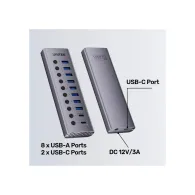 Hub Unitek 10-in-1 Individual Switches Hub H1315B01-EU - USB-C, 2x USB-C, 8x USB-A, Szary