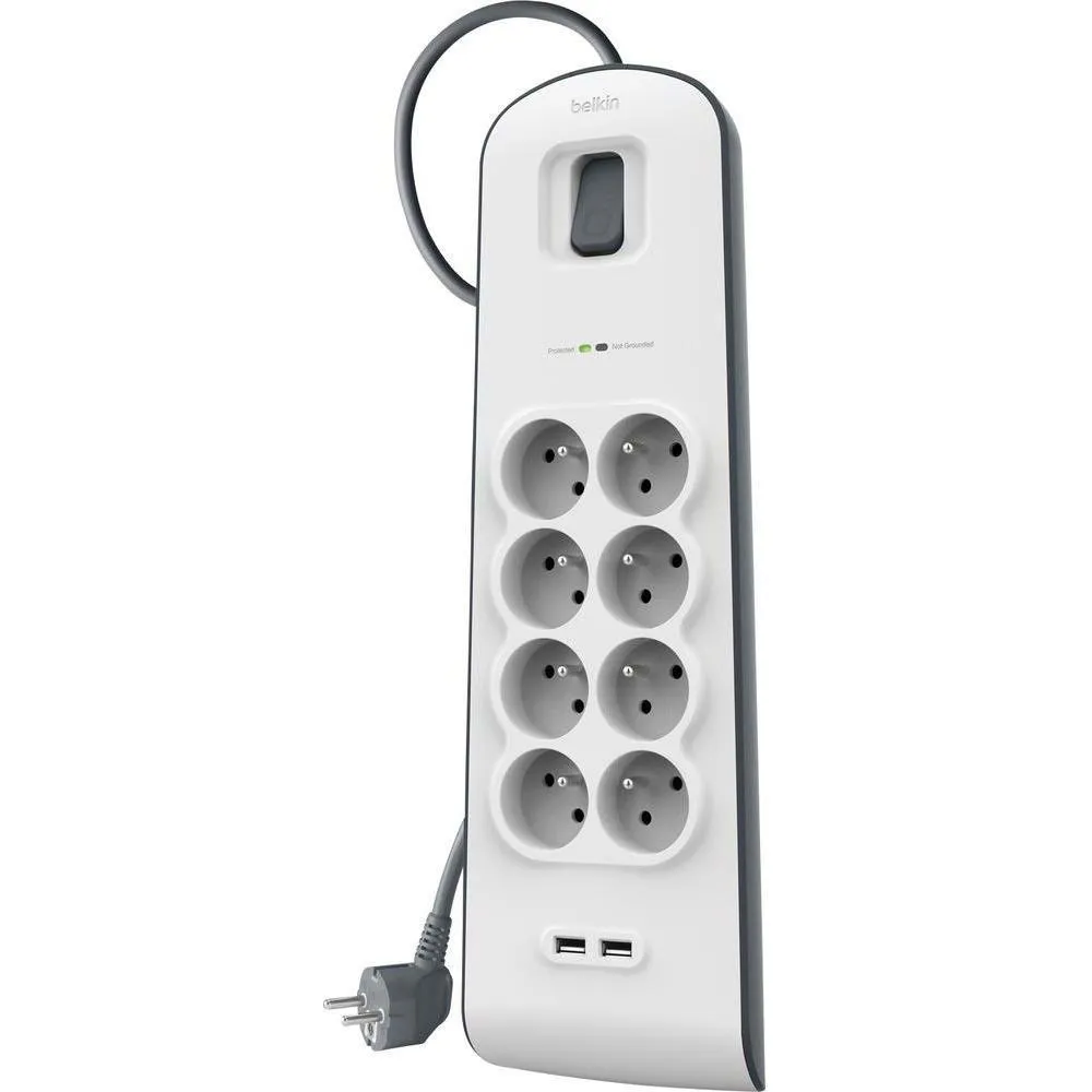 Listwa antyprzepięciowa Belkin 900J BSV804CA2M - 8 gniazd, 2 m, Biała, Szara - BSV804CA2M | Sklep ITnes.pl - IT for BUSINESS