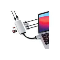 Replikator portów Satechi USB-C Dual Multimedia Adapter ST-TCDMMAS - USB-C, 2x USB-A, 2x HDMI, microSD i SD, Ethernet, Srebrny