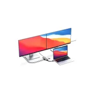 Replikator portów Satechi USB-C Dual Multimedia Adapter ST-TCDMMAS - USB-C, 2x USB-A, 2x HDMI, microSD i SD, Ethernet, Srebrny