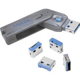 Blokada portów USB LogiLink USB-C Port Blocker x4 AU0043 - Kolor srebrny, Niebieska, Klucz