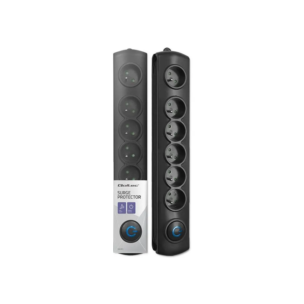 Listwa antyprzepięciowa zasilająca Qoltec 50111 - 6 gniazd, 1,8 m, Czarna
