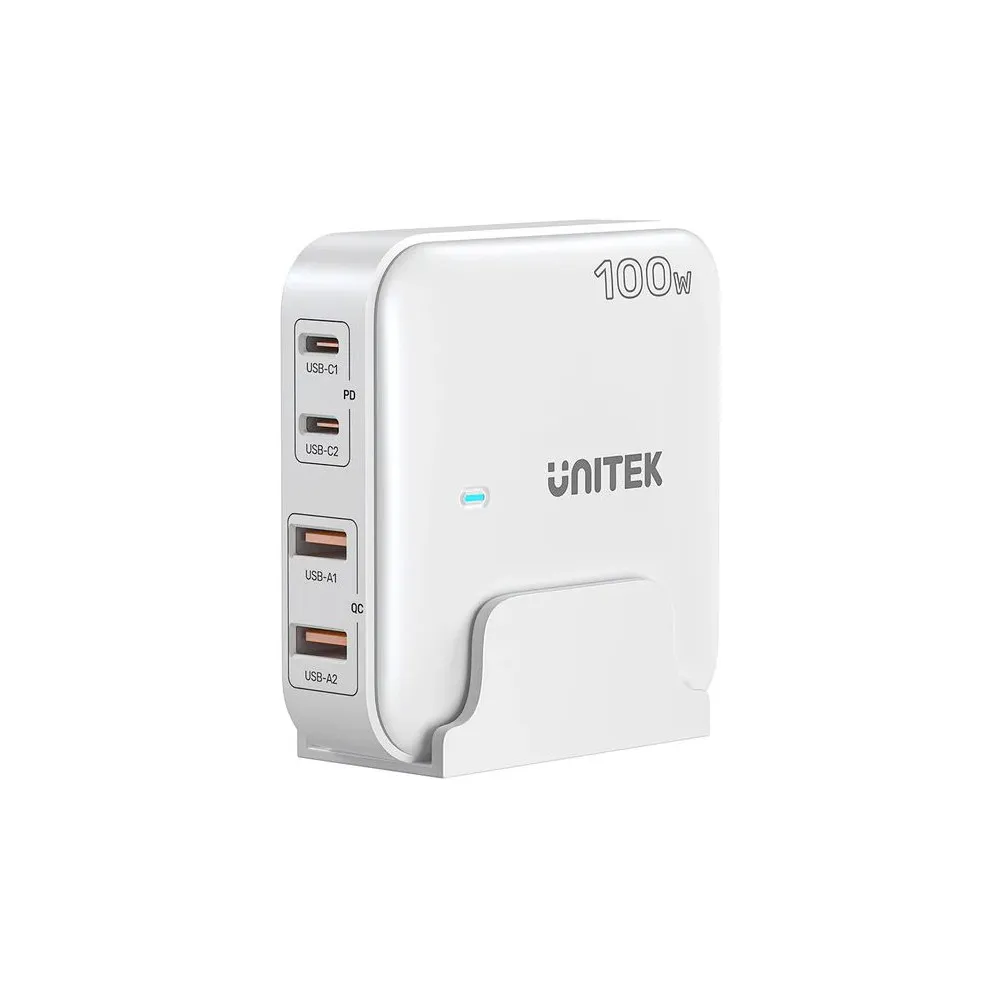 Ładowarka sieciowa Unitek 100W Desktop GaN Charging Station P1229AWH01-EU - 2x USB-C, 2x USB-A, Biała