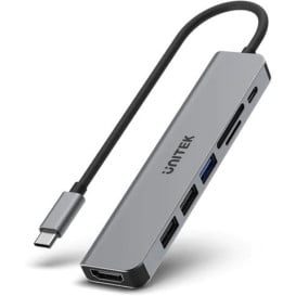 Stacja dokująca USB-C Unitek uHUB S7+ 7-in-1 H1118A - HDMI 4K, 3x USB-A, USB-C PD 100W, alu