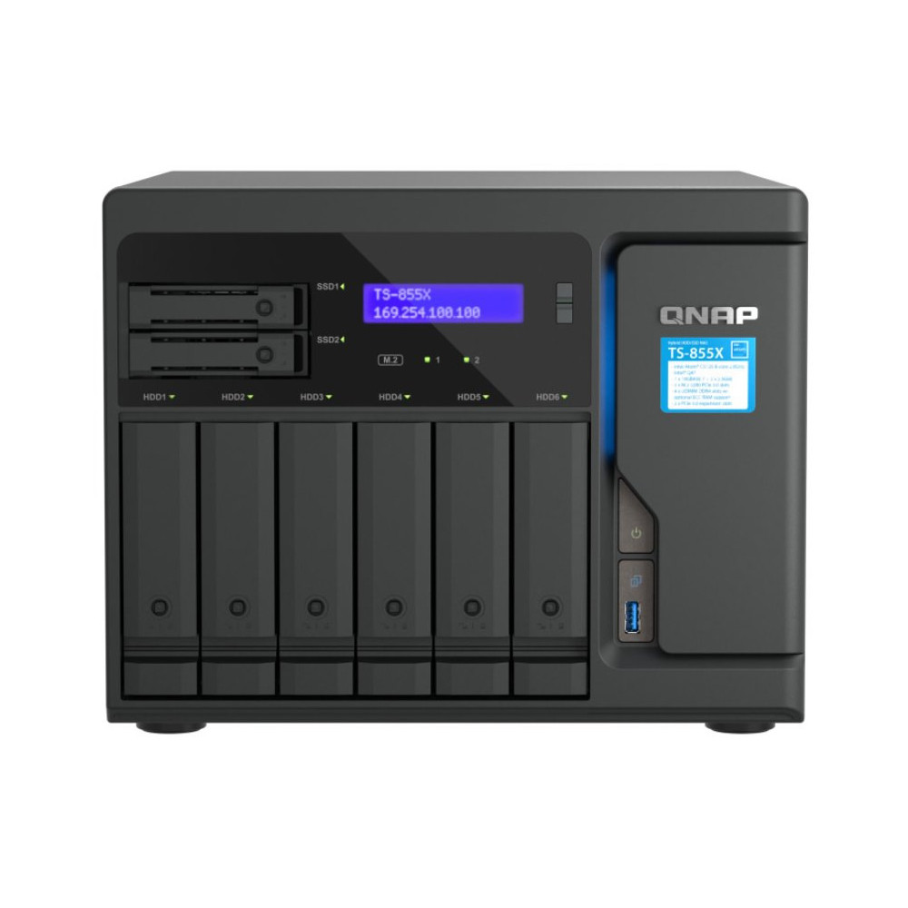 Serwer NAS QNAP Tower TS-855X-IW - Desktop/Intel Atom C5125/64 GB RAM/60 TB/8 wnęk/2 x M.2/hot-swap/3 lata Door-to-Door - zdjęcie