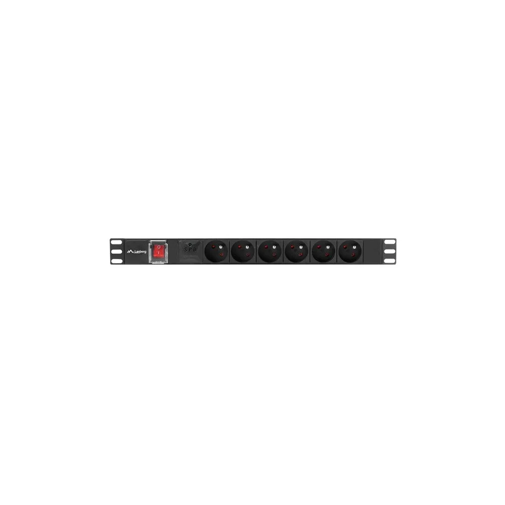 Listwa zasilająca Rack PDU Lanberg PDU-06E-0200-BK - 1U, 6 gniazd "francuskich" (NF C 61-314), przewód 2m