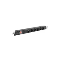 Listwa zasilająca Rack PDU Lanberg PDU-06E-0200-BK - 1U, 6 gniazd "francuskich" (NF C 61-314), przewód 2m