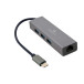 Karta sieciowa Gembird USB-C z hubem USB-A A-CMU3-LAN-01 - 10/100/1000 Mbps, USB 3.2 Gen 1 5 Gbps, Szara