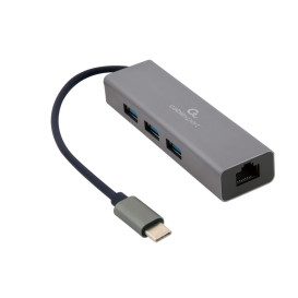 Karta sieciowa Gembird USB-C z hubem USB-A A-CMU3-LAN-01 - 10/100/1000 Mbps, USB 3.2 Gen 1 5 Gbps, Szara