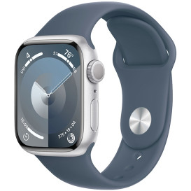 Smartwatch Apple Watch 9 MR9E3QP/A - 45mm GPS aluminium srebrny z paskiem sportowym w kolorze sztormowego błękitu, M|L