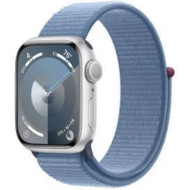 Smartwatch Apple Watch 9 MR923QP/A - 41mm GPS aluminium w kolorze srebrnym z opaską sportową w kolorze zimowego błękitu