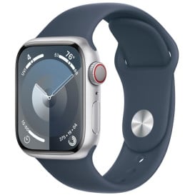 Smartwatch Apple Watch 9 MRHV3QP/A - 41mm GPS + Cellular aluminium srebrny z paskiem sportowym sztormowy błękit, S|M