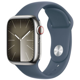 Smartwatch Apple Watch 9 MRJ33QP/A - 41mm GPS + Cellular stal nierdzewna srebrna z paskiem sportowym sztormowy błękit, M|L