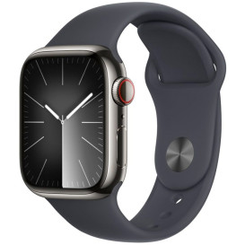 Smartwatch Apple Watch 9 MRJ93QP/A - 41mm GPS + Cellular stal nierdzewna mocny grafit z paskiem sportowym sztormowy błękit, M|L