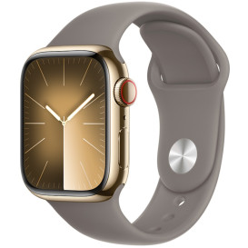Smartwatch Apple Watch 9 MRJ53QP/A - 41mm GPS + Cellular stal nierdzewna złoty z paskiem sportowym popielaty brąz, S|M