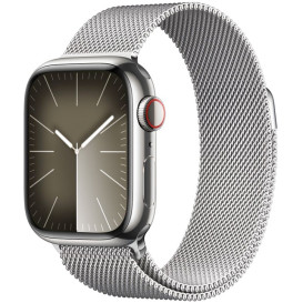 Smartwatch Apple Watch 9 MRJ43QP/A - 41mm GPS + Cellular stal nierdzewna srebrna z bransoletą mediolańską w kolorze srebrnym