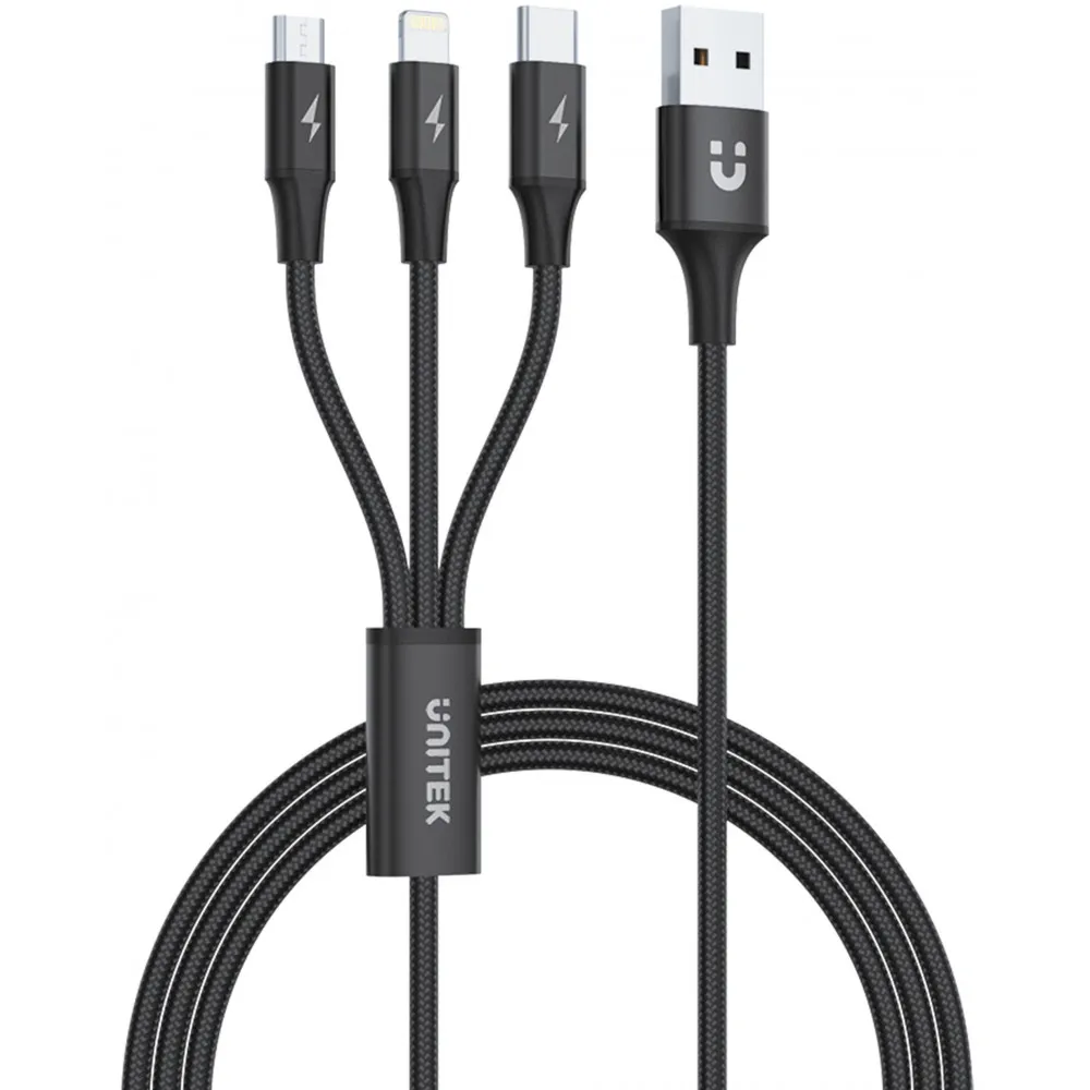 Kabel Unitek USB 3-in-1 microUSB, Lightning, USB-C C14049BK - zdjęcie poglądowe 2