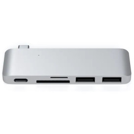 Replikator portów USB-C Satechi Passthrough Hub ST-TCUPS - USB-C, 60W, 2x USB-A, czytnik kart microSD i SD, Srebrny