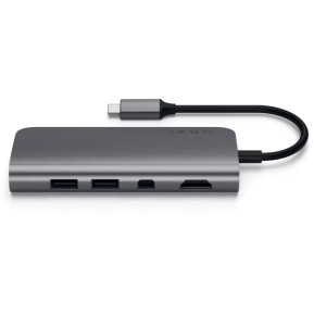 Replikator portów Satechi Multimedia Adapter ST-TCMM8PAM - USB-C, 3x USB-A, HDMI, czytnik microSD i SD, miniDP, Ethernet, Szary