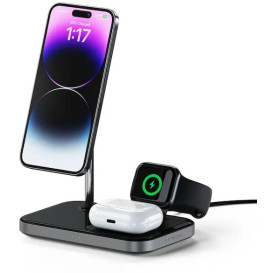 Ładowarka indukcyjna Satechi 3-in-1 Magnetic Wireless Charging Stand ST-WMCS3M - AppleWatch 2,5W, AirPods 5W, iPhone 7,5W, Szara