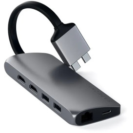 Replikator portów Satechi USB-C Dual Multimedia Adapter ST-TCDMMAM - USB-C, 2x USB-A, 2x HDMI, microSD i SD, Ethernet, Szary