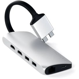 Replikator portów Satechi USB-C Dual Multimedia Adapter ST-TCDMMAS - USB-C, 2x USB-A, 2x HDMI, microSD i SD, Ethernet, Srebrny