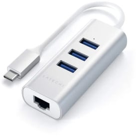 Hub USB-C z kartą LAN Satechi Aluminium Hub 2in1 ST-TC2N1USB31AS - 3x USB-A, Ethernet, Srebrny