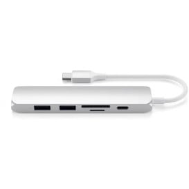 Replikator portów Satechi Aluminium Adapter Slim v2 ST-SCMA2S - USB-C, 2x USB-A, 4K HDMI, czytniki microSD i SD, Srebrny