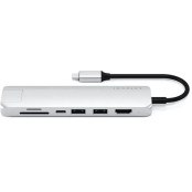 Replikator portów Satechi USB-C Slim Multi-Port ST-UCSMA3S - USB-C 60W, 2x USB-A, HDMI, microSD i SD, Ethernet, Srebrny
