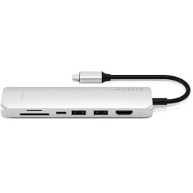 Replikator portów Satechi USB-C Slim Multi-Port ST-UCSMA3S - USB-C 60W, 2x USB-A, HDMI, microSD i SD, Ethernet, Srebrny