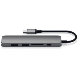 Replikator portów Satechi Aluminium Adapter Slim v2 ST-SCMA2M - USB-C, 2x USB-A, 4K HDMI, czytniki microSD i SD, Szary