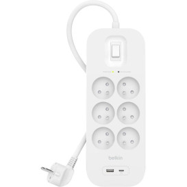 Listwa antyprzepięciowa Belkin SurgePlus SRB002CA2M - 6 gniazd, USB-A, USB-C, 2 m