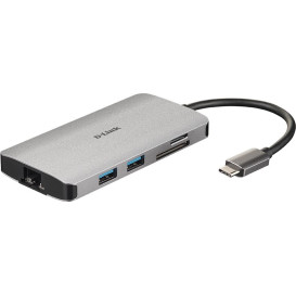 Replikator portów D-Link 8in1 USB-C DUB-M810 - 3x USB-A 3.0, USB-C, HDMI 1.4, RJ-45, czytnik microSD i SD, PD 100W