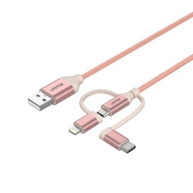 Kabel Unitek 3in1 Y-C4036ARG - USB-A do USB-C, Lightning, microUSB, 1 m, Różowy