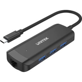 Hub z kartą sieciową LAN Unitek uHUB Q4+ 4in1 H1110A USB-C - 3x USB-A 3.0, RJ-45