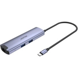 Replikator portów Unitek 6in1 Multiport H1112F - USB-C 100W, 3x USB-A, 1x HDMI, 1x RJ45, Szary