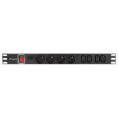 Listwa zasilająca Rack PDU Lanberg PDU-04E04I-0200-IEC-BK - 1U, 4 gniazda "francuskie", 4 gniazda IEC C13, przewód 2m