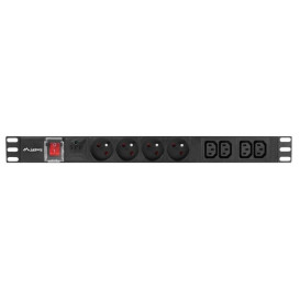 Listwa zasilająca Rack PDU Lanberg PDU-04E04I-0200-IEC-BK - 1U, 4 gniazda "francuskie", 4 gniazda IEC C13, przewód 2m