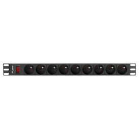 Listwa zasilająca Rack PDU Lanberg PDU-09E-0300-BK - 1U, 9 gniazd "francuskich" (NF C 61-314), przewód 3m