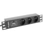 Listwa zasilająca Rack PDU Lanberg PDU-03E-0200-IEC-BK - do szaf 10", 1U, 3 gniazda "francuskie" (NF C 61-314), przewód 2m