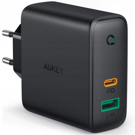 Ładowarka sieciowa AUKEY Focus Mix 30W PA-D1 - 1x USB-A, 1x USB-C, Power Delivery 5,4A 30W, Czarna