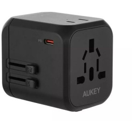 Ładowarka podróżna AUKEY PA-TA04 30W - EU|US|UK|AUS, 3x USB-A, 1x USB-C, Czarna