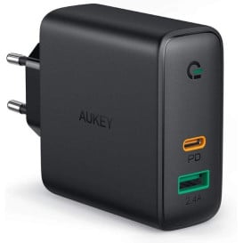 Ładowarka sieciowa AUKEY PA-D3 60W - 1x USB-A, 1x USB-C, Power Delivery 5.4A 60W, Czarna